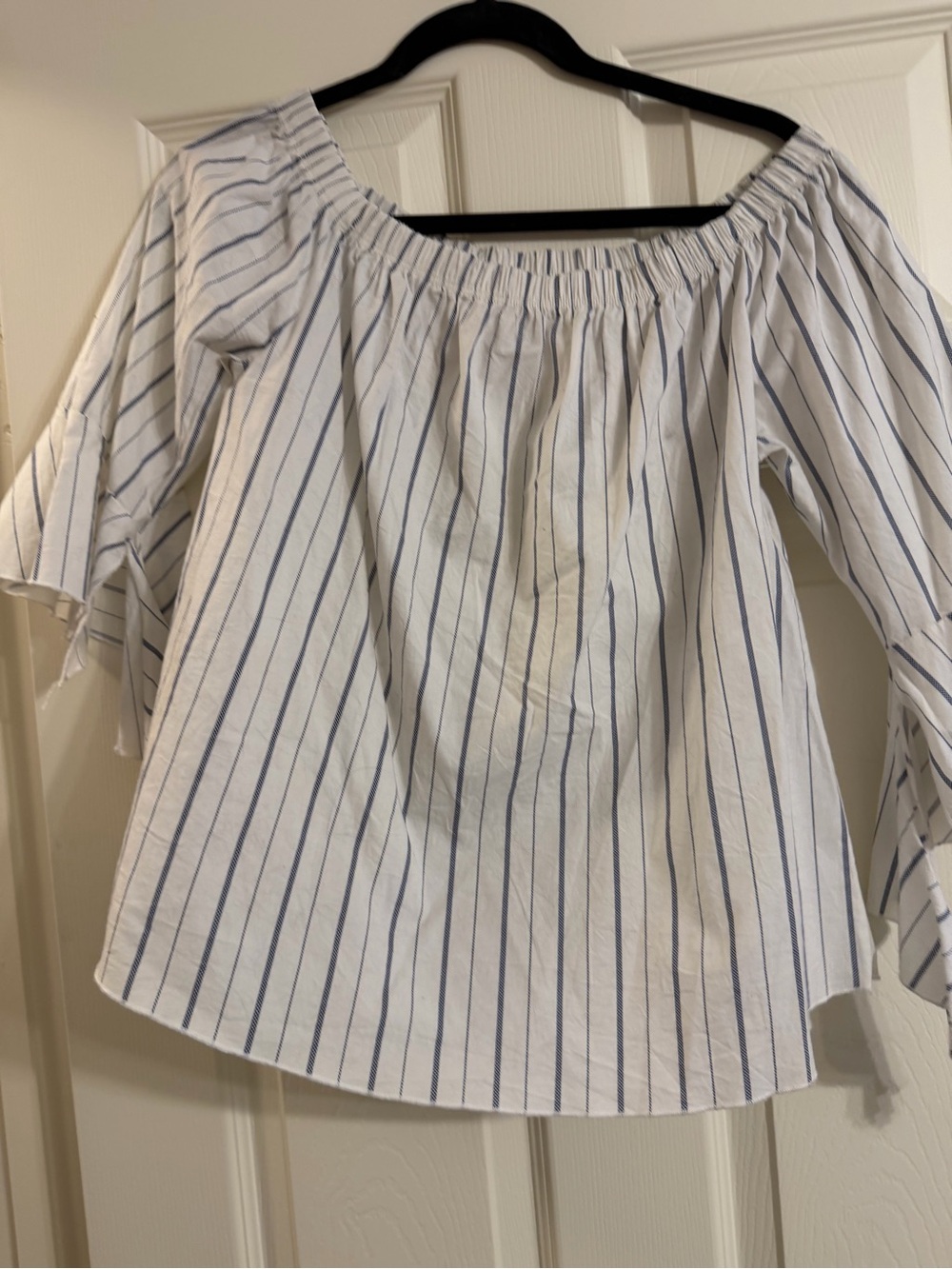 Striped Off-Shoulder Women's Top - Blue and White